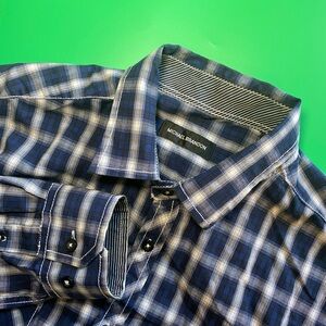 Michael Brandon Men Large Blue Plaid Button Up Casual Everyday Long Sleeve Shirt
